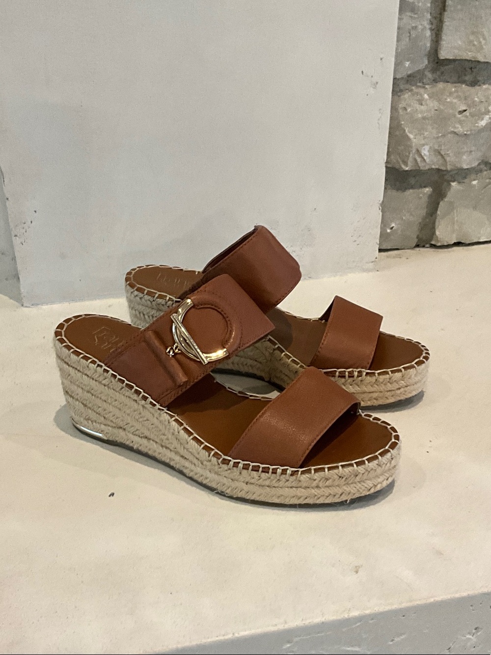 Franco Sarto Espadrille Slide Sandal, Cognac Brown, size 8.5, EUC